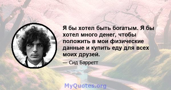 Я бы хотел быть богатым. Я бы хотел много денег, чтобы положить в мои физические данные и купить еду для всех моих друзей.