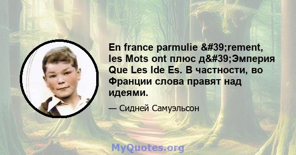 En france parmulie 'rement, les Mots ont плюс д'Эмперия Que Les Ide Es. В частности, во Франции слова правят над идеями.