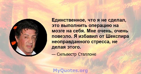 Единственное, что я не сделал, это выполнить операцию на мозге на себя. Мне очень, очень повезло. Я избавил от Шекспира неоправданного стресса, не делая этого.