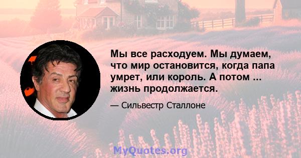 Мы все расходуем. Мы думаем, что мир остановится, когда папа умрет, или король. А потом ... жизнь продолжается.