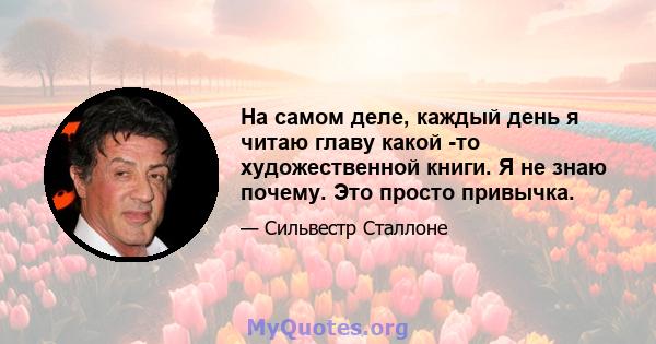 На самом деле, каждый день я читаю главу какой -то художественной книги. Я не знаю почему. Это просто привычка.