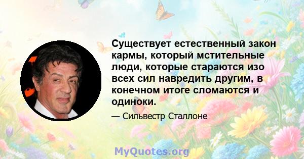 Существует естественный закон кармы, который мстительные люди, которые стараются изо всех сил навредить другим, в конечном итоге сломаются и одиноки.