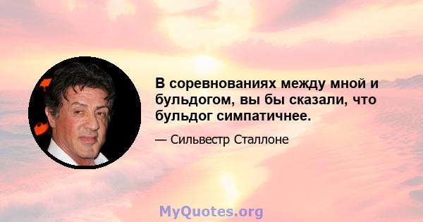 В соревнованиях между мной и бульдогом, вы бы сказали, что бульдог симпатичнее.