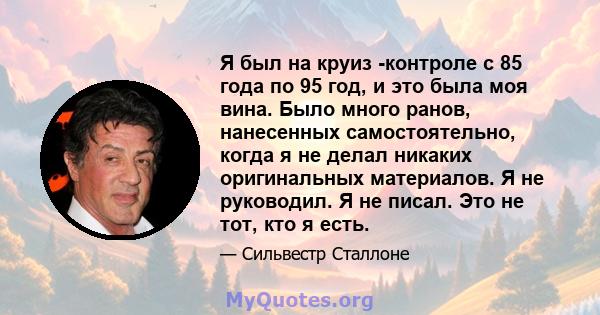 Я был на круиз -контроле с 85 года по 95 год, и это была моя вина. Было много ранов, нанесенных самостоятельно, когда я не делал никаких оригинальных материалов. Я не руководил. Я не писал. Это не тот, кто я есть.