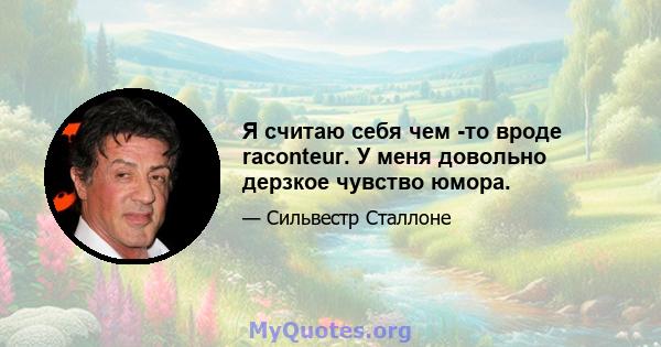 Я считаю себя чем -то вроде raconteur. У меня довольно дерзкое чувство юмора.