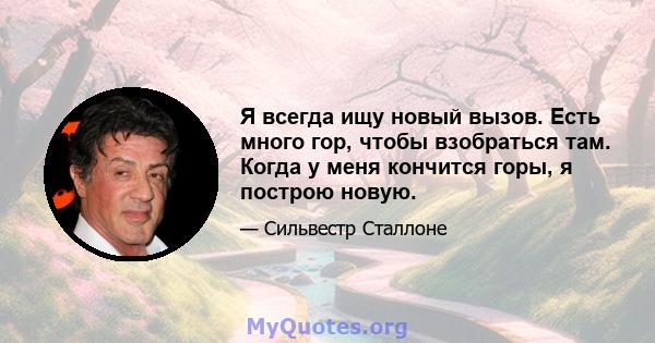 Я всегда ищу новый вызов. Есть много гор, чтобы взобраться там. Когда у меня кончится горы, я построю новую.