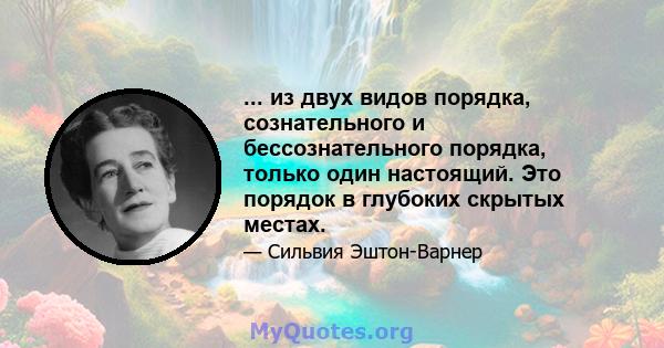 ... из двух видов порядка, сознательного и бессознательного порядка, только один настоящий. Это порядок в глубоких скрытых местах.