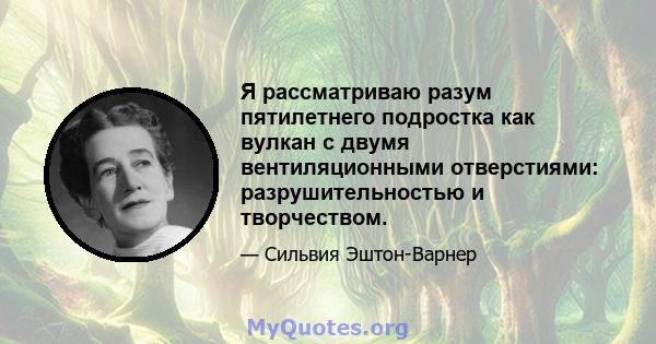 Я рассматриваю разум пятилетнего подростка как вулкан с двумя вентиляционными отверстиями: разрушительностью и творчеством.