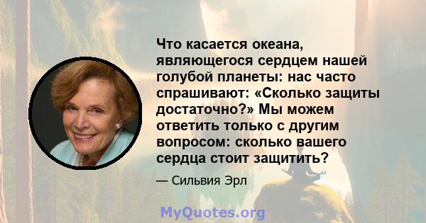 Что касается океана, являющегося сердцем нашей голубой планеты: нас часто спрашивают: «Сколько защиты достаточно?» Мы можем ответить только с другим вопросом: сколько вашего сердца стоит защитить?