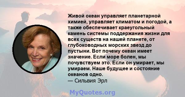 Живой океан управляет планетарной химией, управляет климатом и погодой, а также обеспечивает краеугольный камень системы поддержания жизни для всех существ на нашей планете, от глубоководных морских звезд до пустыни.