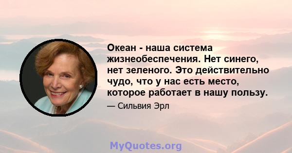 Океан - наша система жизнеобеспечения. Нет синего, нет зеленого. Это действительно чудо, что у нас есть место, которое работает в нашу пользу.