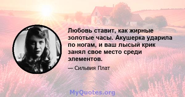 Любовь ставит, как жирные золотые часы. Акушерка ударила по ногам, и ваш лысый крик занял свое место среди элементов.