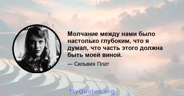 Молчание между нами было настолько глубоким, что я думал, что часть этого должна быть моей виной.