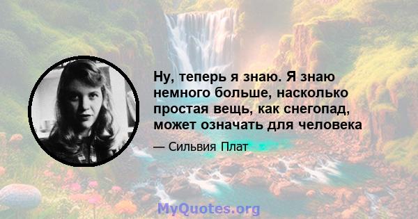 Ну, теперь я знаю. Я знаю немного больше, насколько простая вещь, как снегопад, может означать для человека