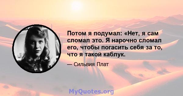 Потом я подумал: «Нет, я сам сломал это. Я нарочно сломал его, чтобы погасить себя за то, что я такой каблук.