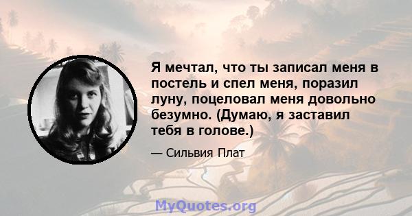 Я мечтал, что ты записал меня в постель и спел меня, поразил луну, поцеловал меня довольно безумно. (Думаю, я заставил тебя в голове.)