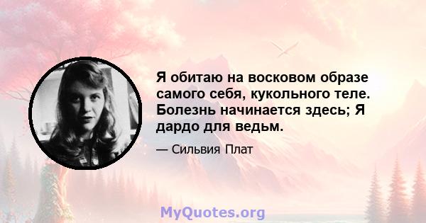 Я обитаю на восковом образе самого себя, кукольного теле. Болезнь начинается здесь; Я дардо для ведьм.