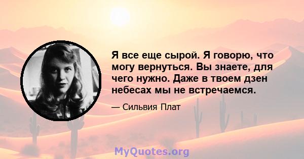 Я все еще сырой. Я говорю, что могу вернуться. Вы знаете, для чего нужно. Даже в твоем дзен небесах мы не встречаемся.