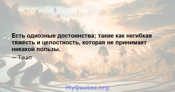 Есть одиозные достоинства; такие как негибкая тяжесть и целостность, которая не принимает никакой пользы.