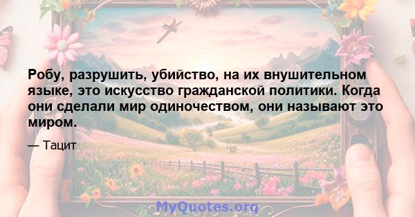 Робу, разрушить, убийство, на их внушительном языке, это искусство гражданской политики. Когда они сделали мир одиночеством, они называют это миром.