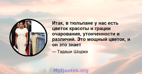 Итак, в тюльпане у нас есть цветок красоты и грации очарования, утонченности и различий. Это мощный цветок, и он это знает