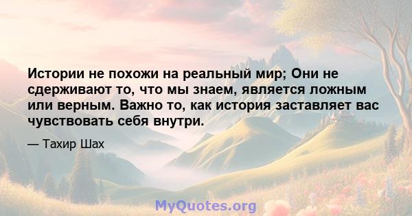 Истории не похожи на реальный мир; Они не сдерживают то, что мы знаем, является ложным или верным. Важно то, как история заставляет вас чувствовать себя внутри.