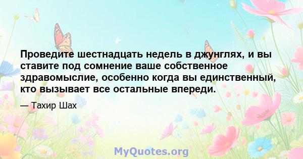 Проведите шестнадцать недель в джунглях, и вы ставите под сомнение ваше собственное здравомыслие, особенно когда вы единственный, кто вызывает все остальные впереди.