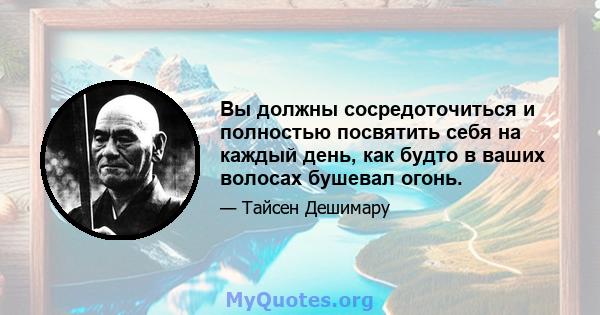 Вы должны сосредоточиться и полностью посвятить себя на каждый день, как будто в ваших волосах бушевал огонь.