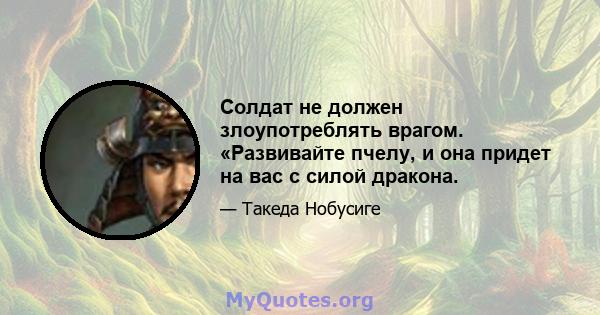 Солдат не должен злоупотреблять врагом. «Развивайте пчелу, и она придет на вас с силой дракона.