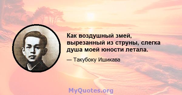 Как воздушный змей, вырезанный из струны, слегка душа моей юности летала.