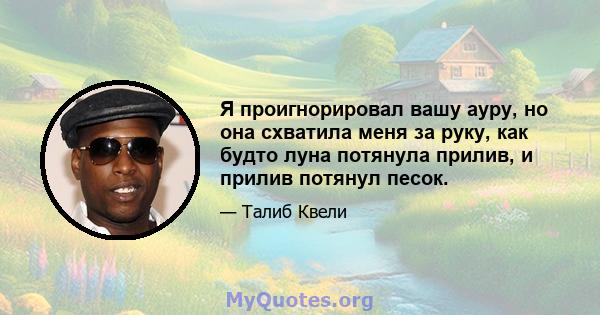 Я проигнорировал вашу ауру, но она схватила меня за руку, как будто луна потянула прилив, и прилив потянул песок.