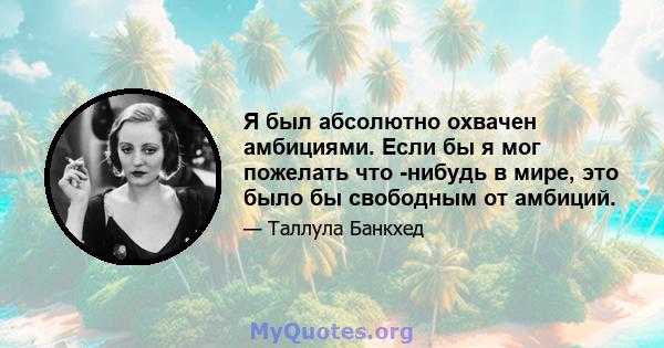 Я был абсолютно охвачен амбициями. Если бы я мог пожелать что -нибудь в мире, это было бы свободным от амбиций.