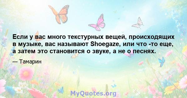 Если у вас много текстурных вещей, происходящих в музыке, вас называют Shoegaze, или что -то еще, а затем это становится о звуке, а не о песнях.