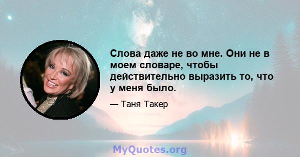 Слова даже не во мне. Они не в моем словаре, чтобы действительно выразить то, что у меня было.