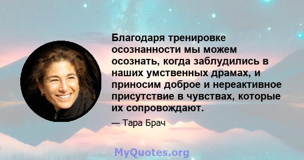 Благодаря тренировке осознанности мы можем осознать, когда заблудились в наших умственных драмах, и приносим доброе и нереактивное присутствие в чувствах, которые их сопровождают.