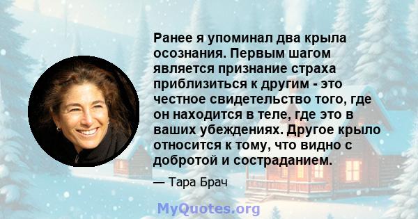 Ранее я упоминал два крыла осознания. Первым шагом является признание страха приблизиться к другим - это честное свидетельство того, где он находится в теле, где это в ваших убеждениях. Другое крыло относится к тому,