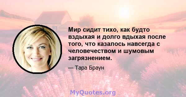 Мир сидит тихо, как будто вздыхая и долго вдыхая после того, что казалось навсегда с человечеством и шумовым загрязнением.