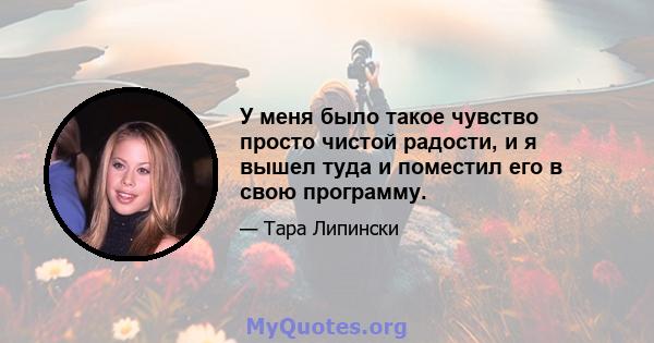 У меня было такое чувство просто чистой радости, и я вышел туда и поместил его в свою программу.