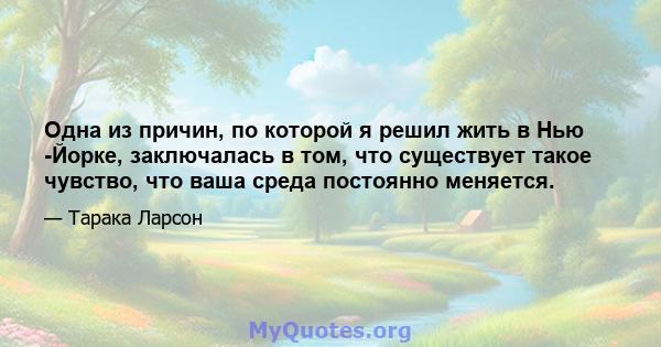 Одна из причин, по которой я решил жить в Нью -Йорке, заключалась в том, что существует такое чувство, что ваша среда постоянно меняется.