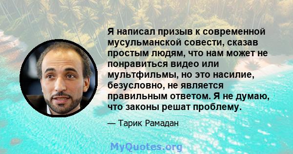 Я написал призыв к современной мусульманской совести, сказав простым людям, что нам может не понравиться видео или мультфильмы, но это насилие, безусловно, не является правильным ответом. Я не думаю, что законы решат