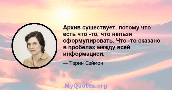 Архив существует, потому что есть что -то, что нельзя сформулировать. Что -то сказано в пробелах между всей информацией.