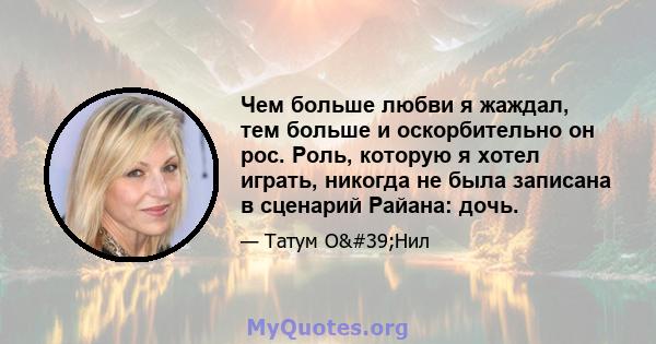 Чем больше любви я жаждал, тем больше и оскорбительно он рос. Роль, которую я хотел играть, никогда не была записана в сценарий Райана: дочь.