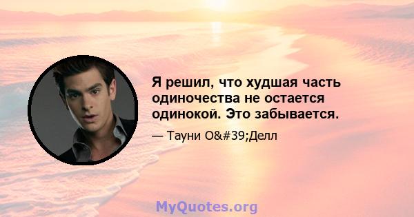 Я решил, что худшая часть одиночества не остается одинокой. Это забывается.