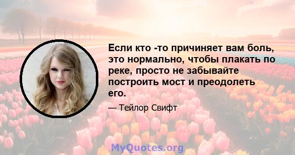 Если кто -то причиняет вам боль, это нормально, чтобы плакать по реке, просто не забывайте построить мост и преодолеть его.