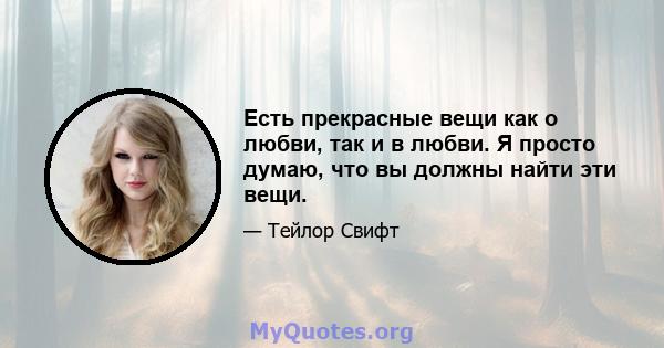 Есть прекрасные вещи как о любви, так и в любви. Я просто думаю, что вы должны найти эти вещи.