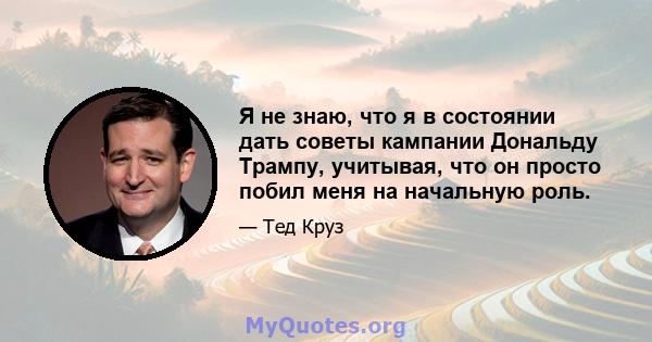 Я не знаю, что я в состоянии дать советы кампании Дональду Трампу, учитывая, что он просто побил меня на начальную роль.