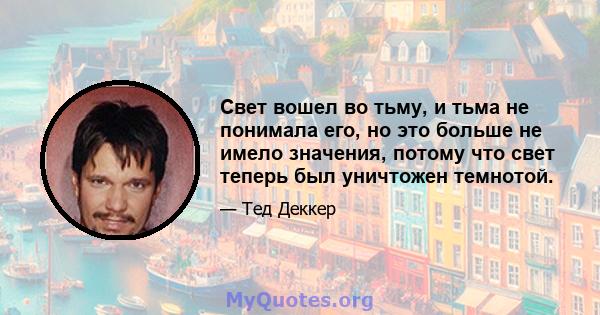 Свет вошел во тьму, и тьма не понимала его, но это больше не имело значения, потому что свет теперь был уничтожен темнотой.