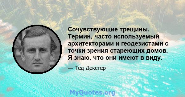 Сочувствующие трещины. Термин, часто используемый архитекторами и геодезистами с точки зрения стареющих домов. Я знаю, что они имеют в виду.