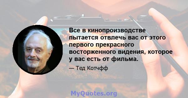 Все в кинопроизводстве пытается отвлечь вас от этого первого прекрасного восторженного видения, которое у вас есть от фильма.