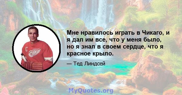 Мне нравилось играть в Чикаго, и я дал им все, что у меня было, но я знал в своем сердце, что я красное крыло.